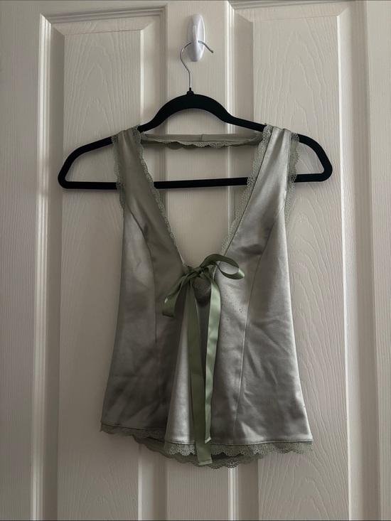 Kimchi Blue Tops - Silky Sage Green Lace-Trim Camisole